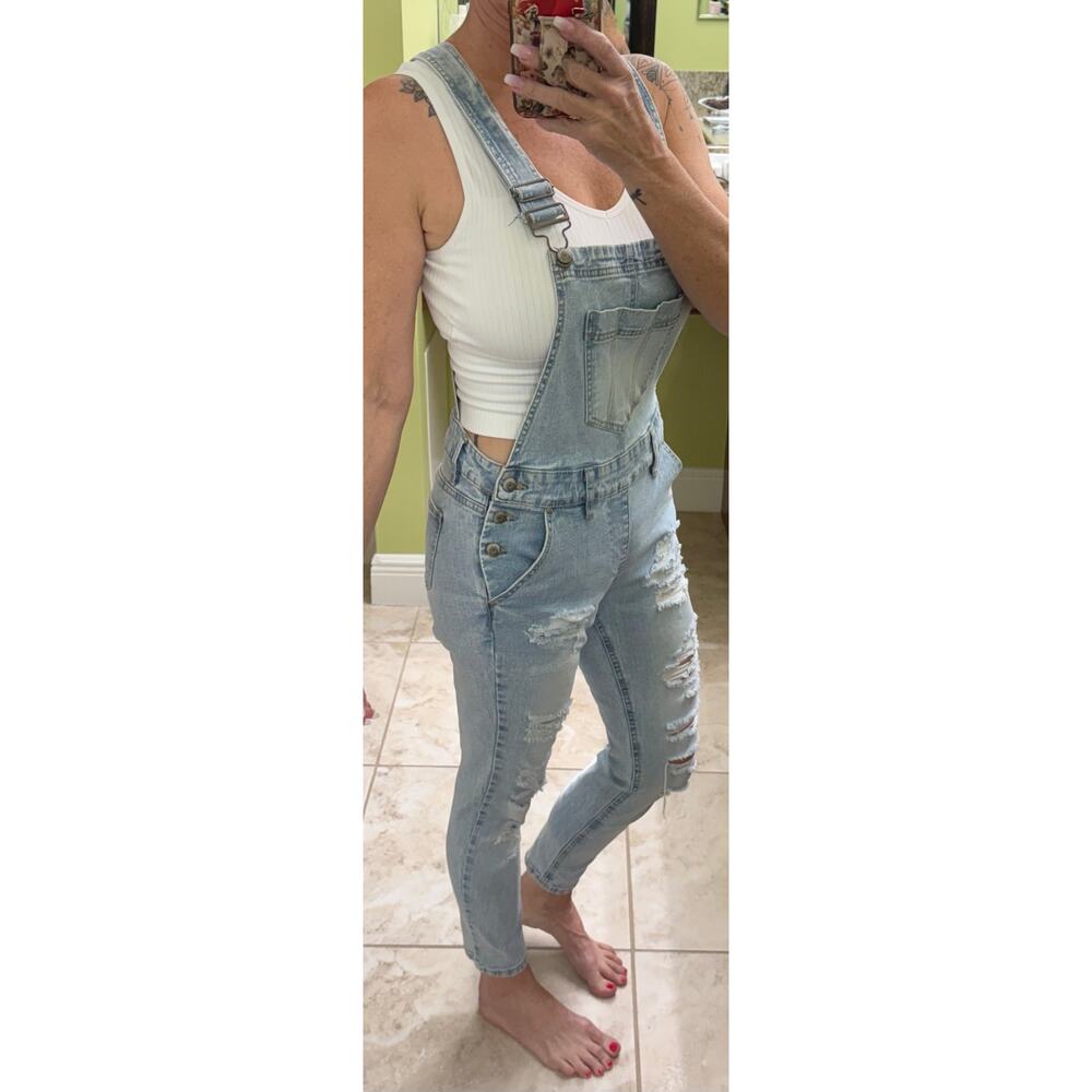 Bluespice overalls bibs Blue Spice Denim Jean Skinny Distressed Light Blue 5 - Picture 2 of 7